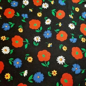 Cranston Print Works Schwartz Liebman Fabric Bright Floral Black Bkgrd 2 Yrd